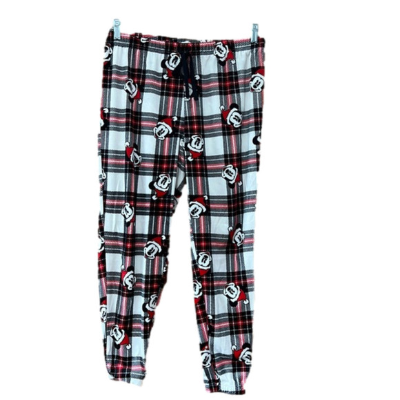 Disney Christmas Fleece Loungewear Sleep Pants with a Mickey wearing a Santa Hat - Picture 1 of 4
